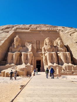 Discover the ancient Abu Simbel Temples in Egypt's desert landscape.