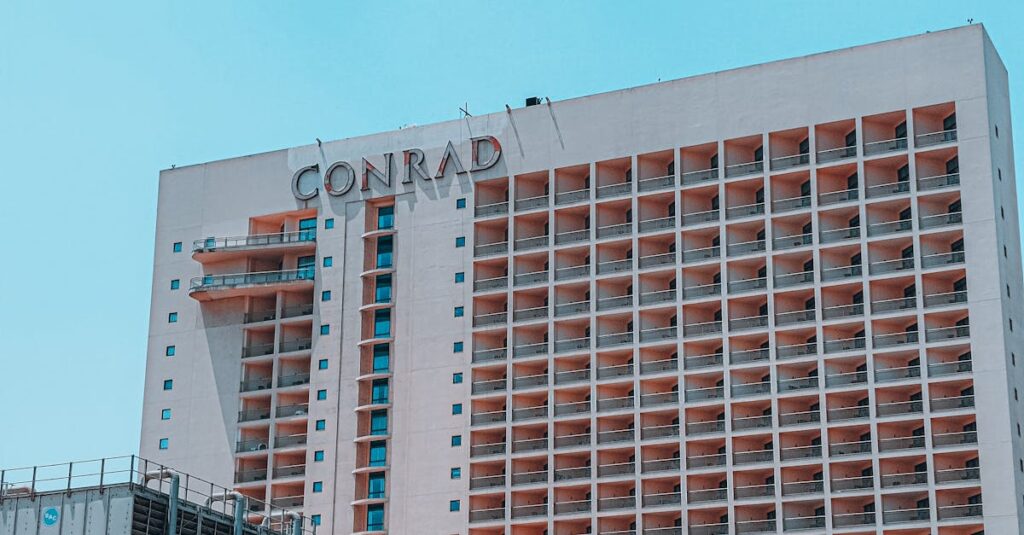 Explore modern architecture with the iconic Conrad Hotel in Cairo, Egypt.